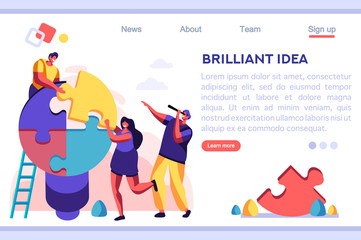 Puzzle. Glow People. Metaphor Object. Assemble, Connect, Career Connection Inspiration. Concept for Web Banner, Infographics, Hero Images. Flat Vector Illustration Isolated on White Background.