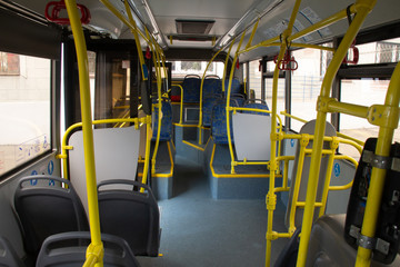 Fototapeta premium Salon of a medium-capacity bus operating in Moscow