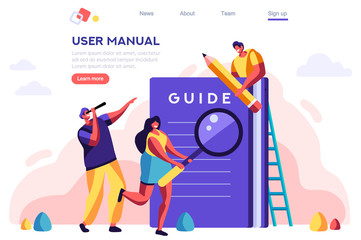 Instructions Manual Concept. Textbook, Document Construction. User Catalog. Guide, Instruction Concept for Web Banner, Infographics, Hero Images. Flat Vector Illustration Isolated on White Background.