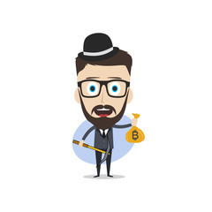 bitcoin crypto currency theme cartoon gentleman male man miner boy