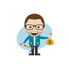 bitcoin crypto currency theme cartoon gentleman male man miner boy