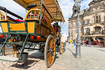 Fototapeta na wymiar Excursion wagon with a horse in old European town