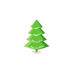 Silhouette design green spruce on white background. Christmas tree sign. Symbol of winter, decoration and Christmas holiday season. Isolated graphic element. Flat vector image. Vector illustration.