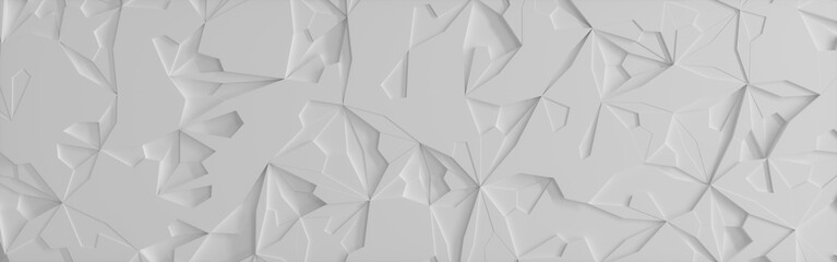 Banner illustration with Low poly ice block geometry, pure white, panoramic.
