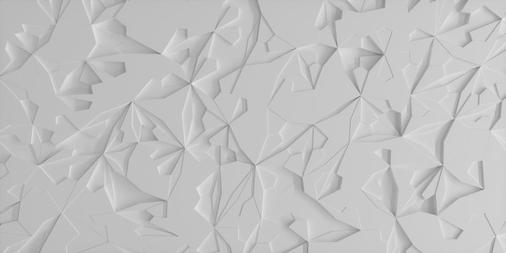Background wide illustration with Low poly ice block geometry, pure white.