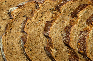 The sliced craft rye bread, closeup