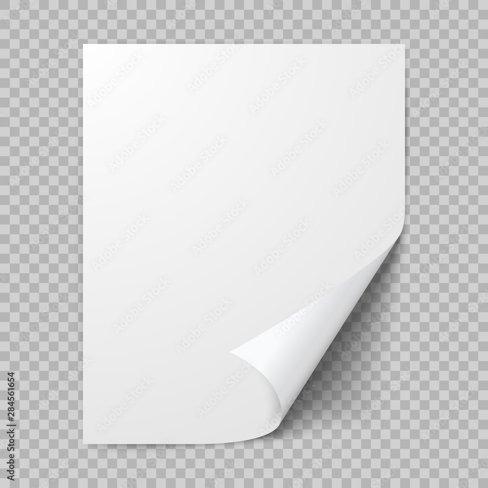 Poster curled sheet of paper. empty blank of paper with twisted corner. vector illustration isolated on tra