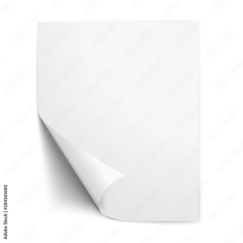 Poster realistic paper sheet with folded corner. paper sheet with shadows on white background. vector illus
