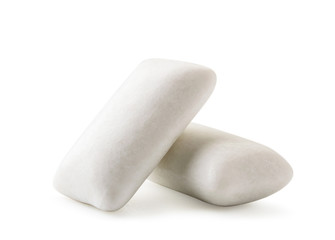 Two chewing gum pads close up on a white. Isolated.