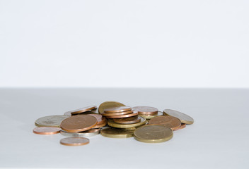 copper coin, Pile of Golden silver coin, quarters, nickels, dimes, pennies, Russian ruble piece for business, metal money, financial economy banking system