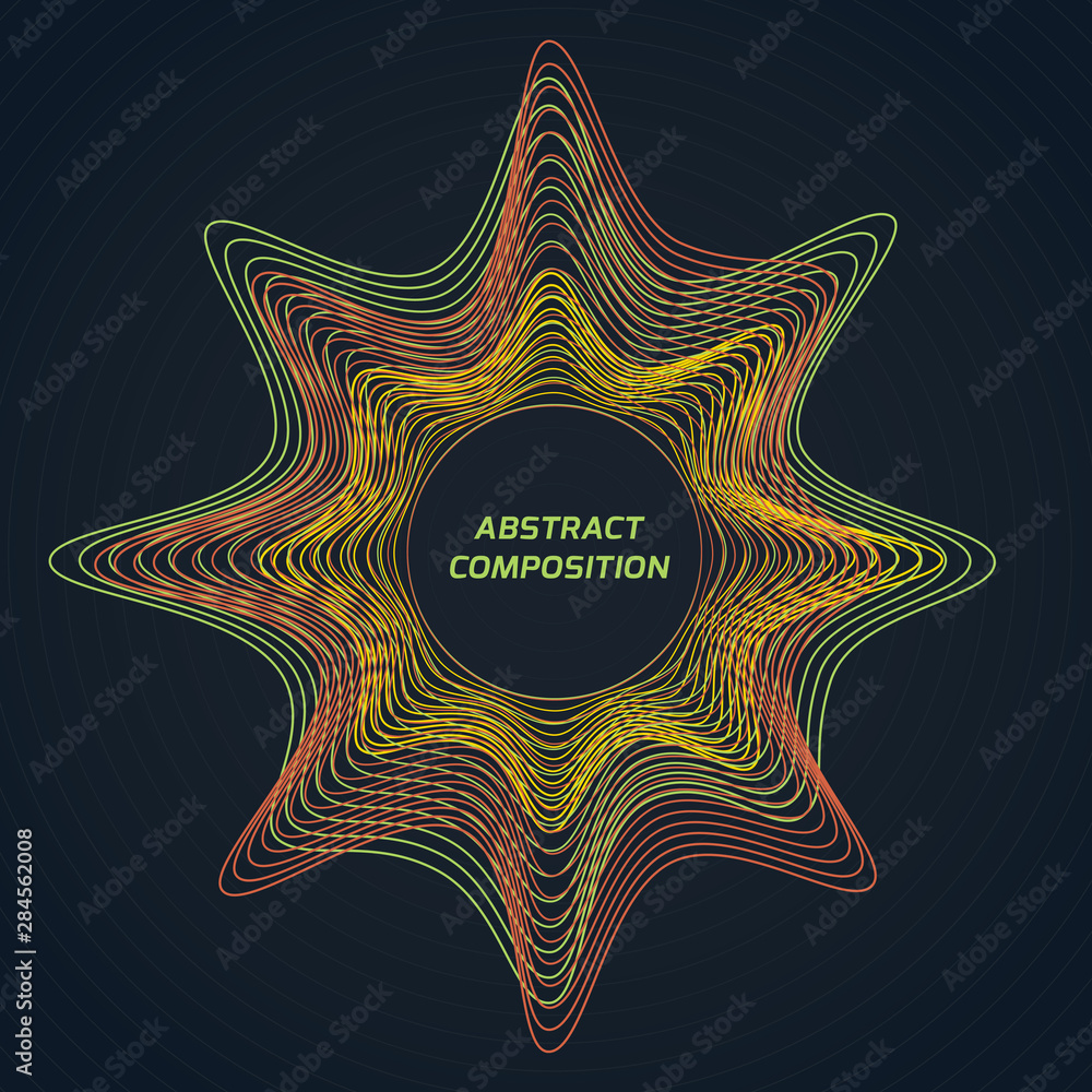 Poster star shape with blend effect curved lines on dark background. abstract liquid splash. vector backgro