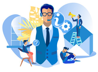 Vector Illustration Call Center Consultant Cartoon