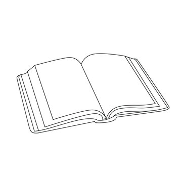 Open book one line drawing on white isolated background. Vector illustration