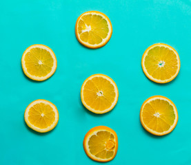 bright oranges on a mint background