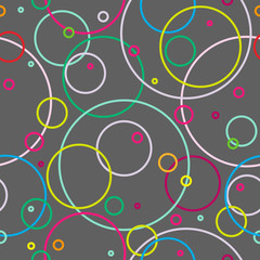 Seamless abstract pattern with colorful empty overlapping circles of different size.