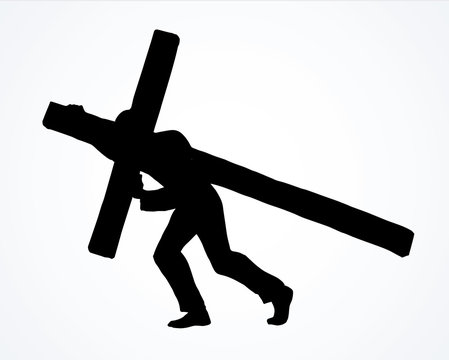 Men carry the cross. Vector drawing