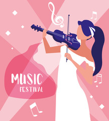 music festival poster with woman playing fiddle © djvstock