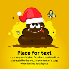 Crazy bunch of shit in a Santa hat. The concept of a crazy New Year holiday. Template for greeting card, brochure, or banner. Vector illustration