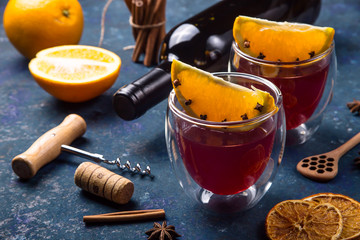 Traditional winter and Christmas drink mulled red wine