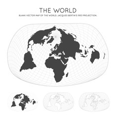 Map of The World. Jacques Bertin's 1953 projection. Globe with latitude and longitude lines. World map on meridians and parallels background. Vector illustration.