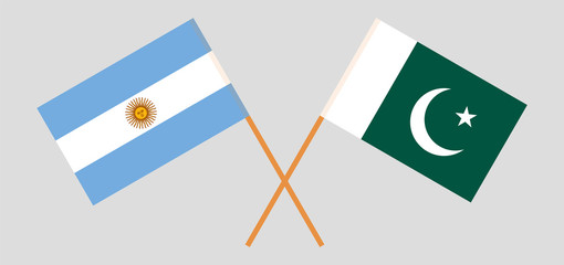 Pakistan and Argentina. Crossed Pakistani and Argentinean flags