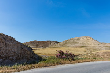 Fototapeta na wymiar Top view of the mountain valley near Pella (Tabaqat Fahl), Jordan