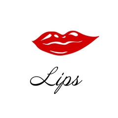Red lips, sexy woman's kiss with birthmark, flat style, vector illustration. Beauty logo. Element design, isolated on white.