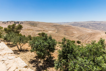 Mount Nebo, Jordan. The view from the summit provides a panorama of the land and, to the north, a more limited one of the valley of the River Jordan. 