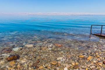 Fototapeta premium view of the coast of the Dead Sea resort area in Jordan 