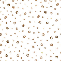 Trace brown doodle paw prints seamless pattern background - obrazy, fototapety, plakaty