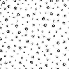 Handdoek met foto Dieren patronen Trace black doodle paw prints seamless pattern background  © Gulsen Gunel