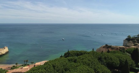 Aerial view on Praia da Cova Redonda on the south coast of Algarve destination region, Portugal.