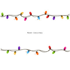 Colorful Christmas light bulb frame. Happy new year greeting card