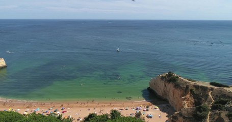 Aerial view on Praia da Cova Redonda on the south coast of Algarve destination region, Portugal.