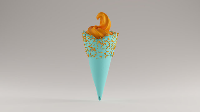 Gulf Blue Turquoise and Orange Gourmet Ice Cream Front View 3d illustration 3d render