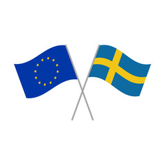 European Union and Swedish flags vector isolated on white background