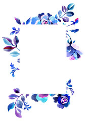 Watercolor floral wreath. Border frame made of roses with leaves in vintage style. Botanical background for card, postcard, banner, place text.