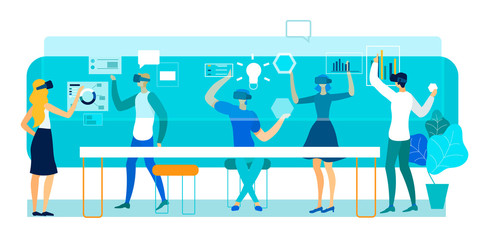 Vector Illustration Virtual Reality In Office.