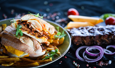 tasty ribs sandwich & french fries