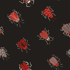 Folk Art Seamless Pattern With Bugs.