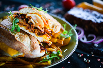 tasty ribs sandwich & french fries