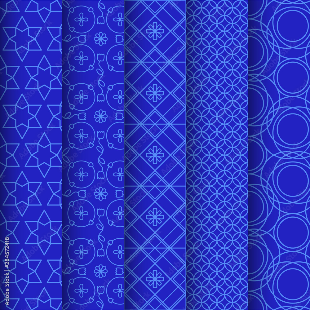 Poster Set of chinese pattern. Modern background design. Vector template set. Vintage abstract seamless chinese traditional pattern. Endless texture for wallpaper, pattern fills, web page, surface textures.
