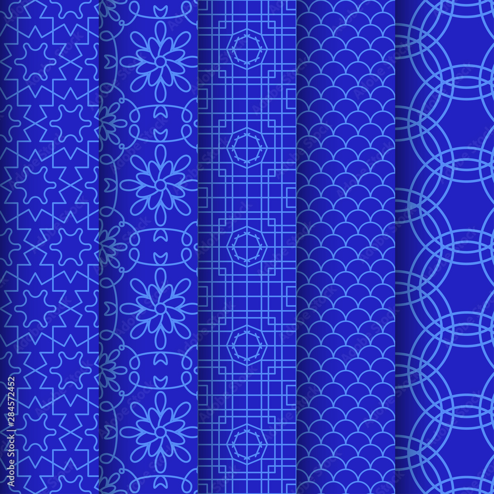 Aufkleber set of chinese pattern. modern background design. vector template set. vintage abstract seamless chi