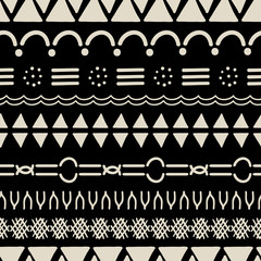 African Mudcloth black bone seamless pattern vector 
