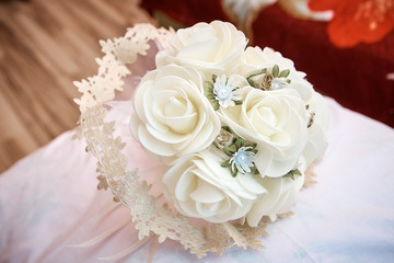 White bride's wedding bouquet.