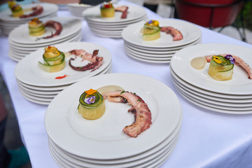seafood octopus on a white plate