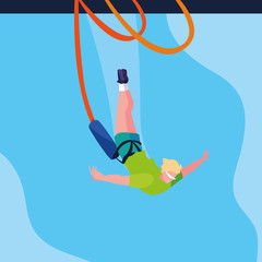 man practicing bungee jumping sport extreme