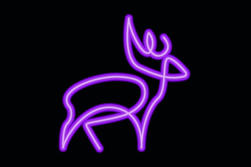 pink neon sign deer on black background
