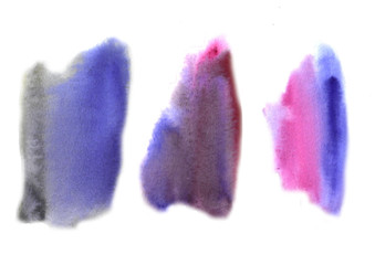 Set purple violet shades watercolor stain Abstract watercolor hand paint texture, isolated on white background