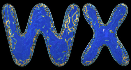 Obraz premium Realistic 3D letters set W, X made of gold shining metal letters.